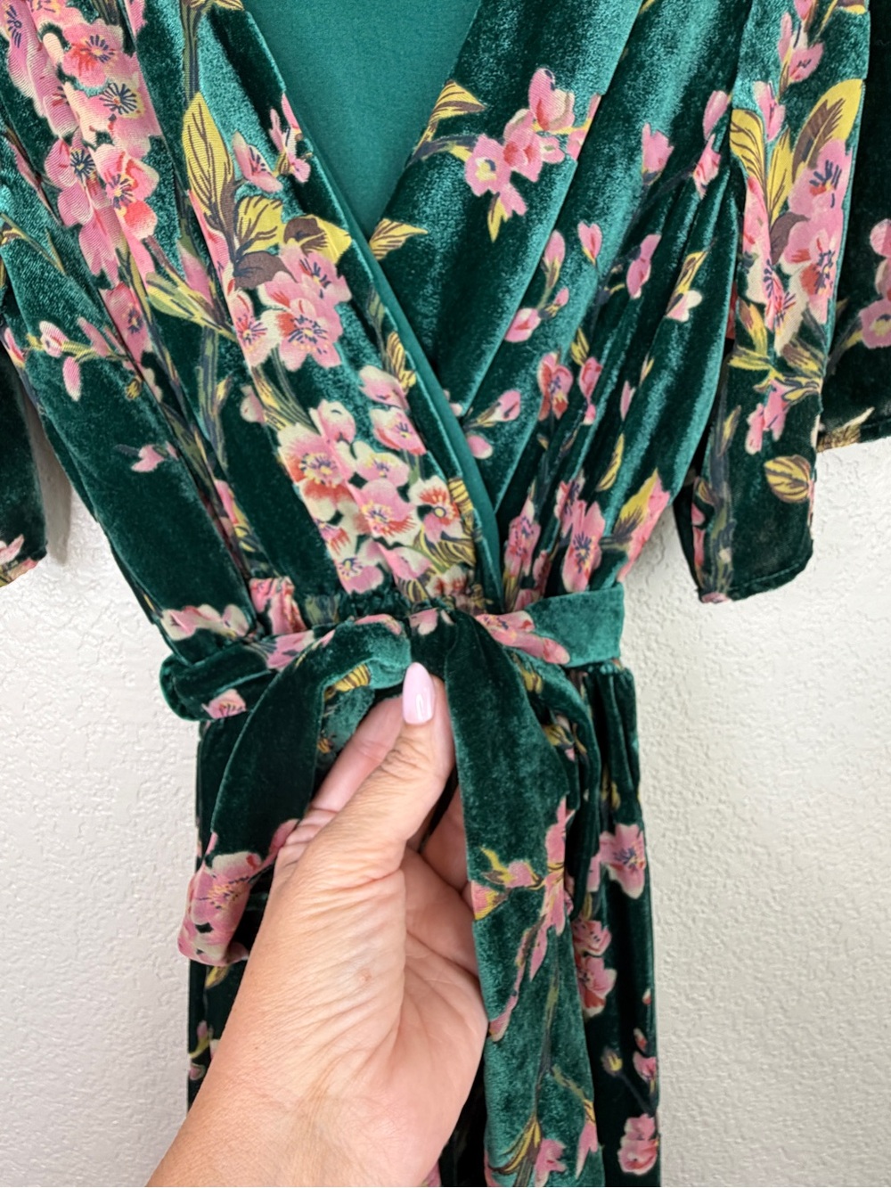 Baltic Born Uma Velvet Maxi Dress green with pink floral pattern Large GUC - Picture 5 of 13